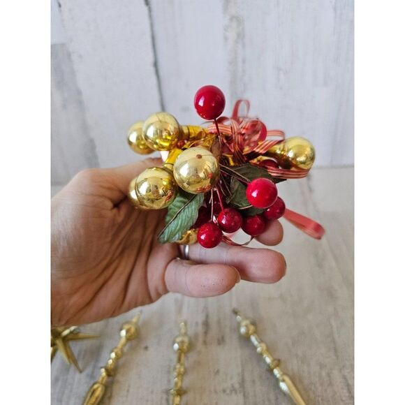 Vintage gold star ball set ornament Xmas tree long - Picture 8 of 10